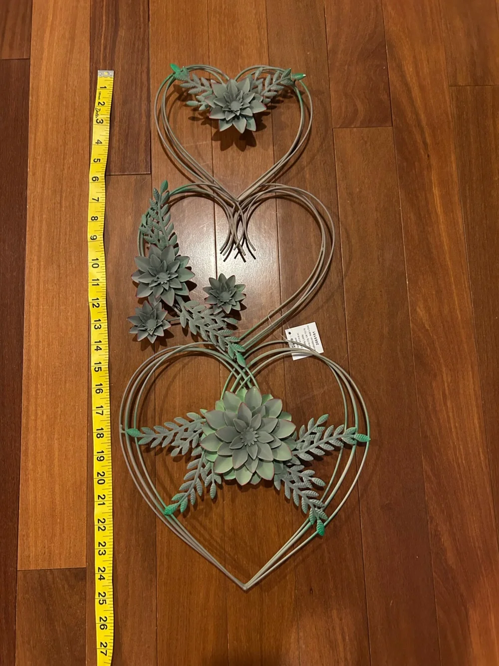 Source Unknown Green Metal Triple Heart Succulent Wall Decor
